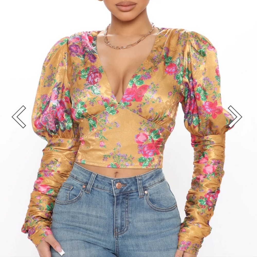 Flower by Flower Jacquard Blouse - Mustard Combo (L)